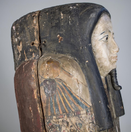 Detail of the fourth-century B.C. Egyptian mummy sarcophagus. Image courtesy Capo Auction image.